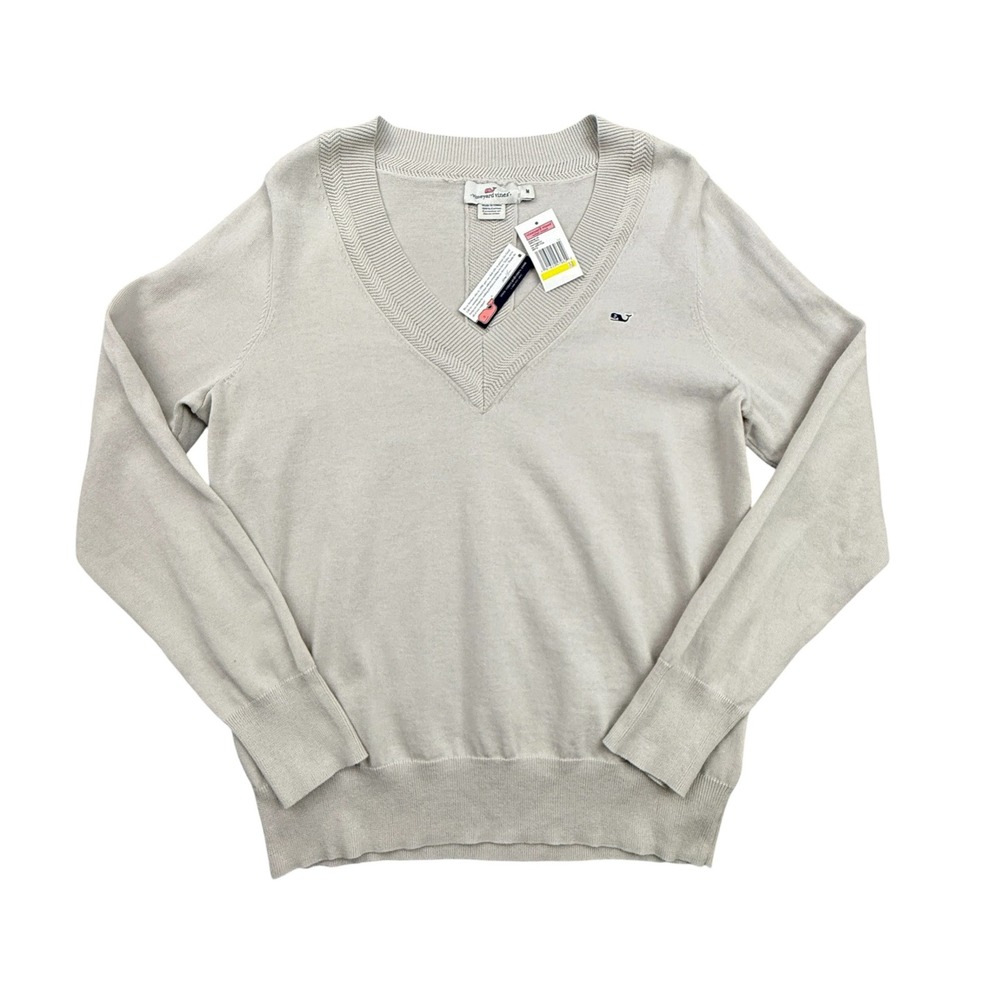 Vineyard Vines Heritage Sweater Womens Medium Gray Silver Fox V-Neck Cotton